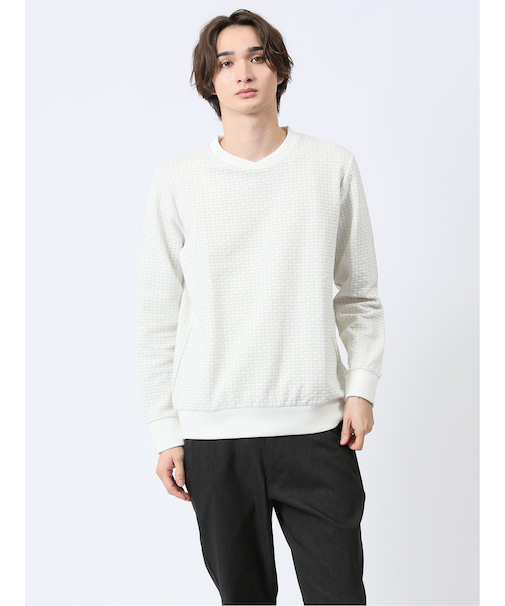 バイアスジャガード クルーネック長袖Tシャツ