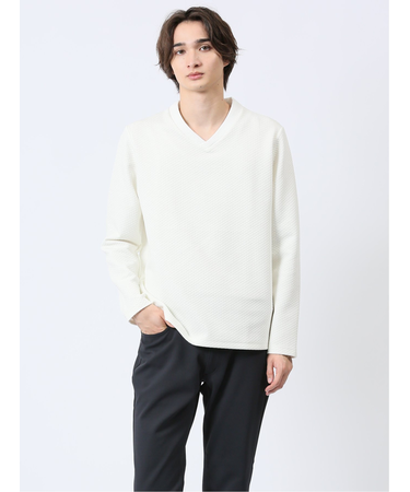 ジオメトリックジャガード Vネック長袖Tシャツ