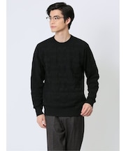 変形チェックジャガード クルーネックニット