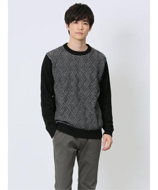 二重臼柄 クルーネックニット