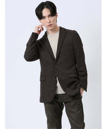 ストレッチニット スリムフィット 2ボタンジャケット こげ茶