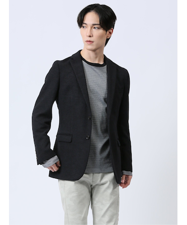 ストレッチニット スリムフィット 2ボタンジャケット 紺