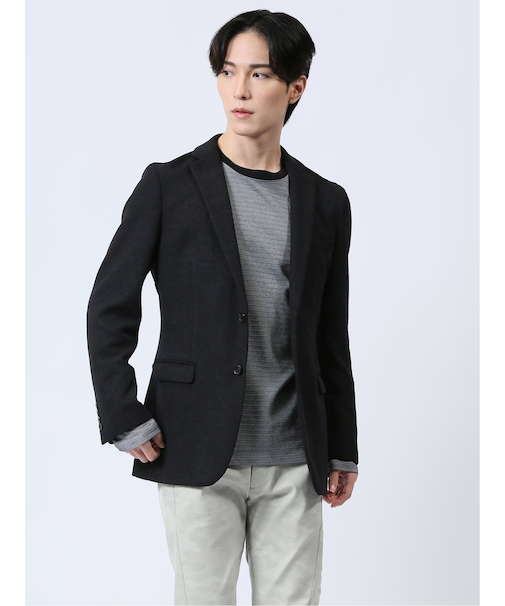 ストレッチニット スリムフィット 2ボタンジャケット 紺