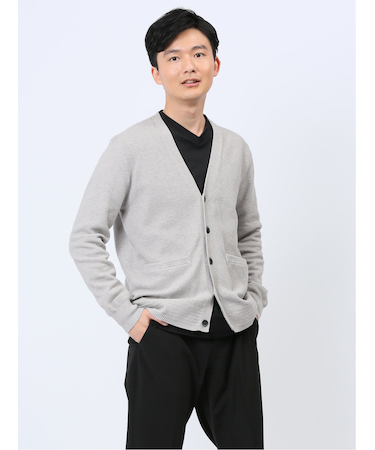 クロスストレッチ Vネック ニットカーディガン