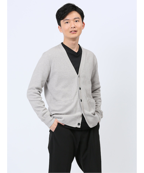 クロスストレッチ Vネック ニットカーディガン