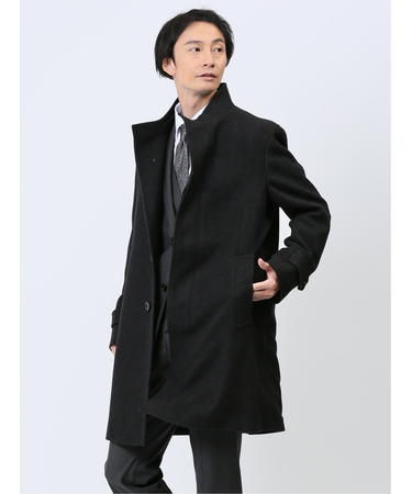 ウール混 スタンドコート カルゼ黒