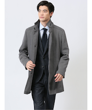 撥水 スタンドカラーコート ヘリンボングレー