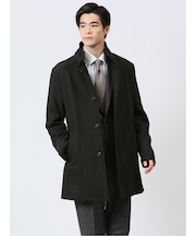 撥水 スタンドカラーコート ヘリンボン茶