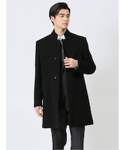 アンゴラ混ウール スタンドコート 無地黒