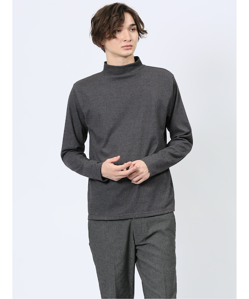 ストレッチ起毛 モックネック 長袖Tシャツ