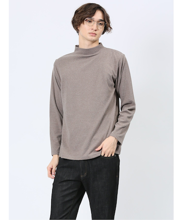 ストレッチ起毛 モックネック 長袖Tシャツ