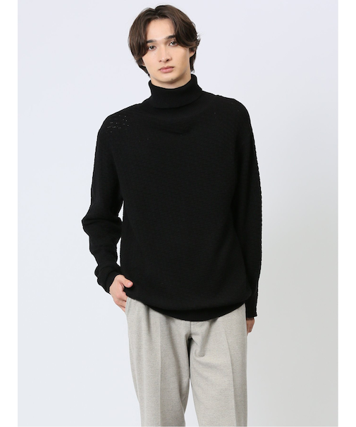 クロスストレッチ ジャガード タートルニット