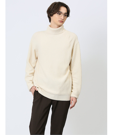クロスストレッチ ジャガード タートルニット
