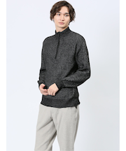 畦編み ハーフジップ ニット