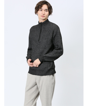 畦編み ハーフジップ ニット