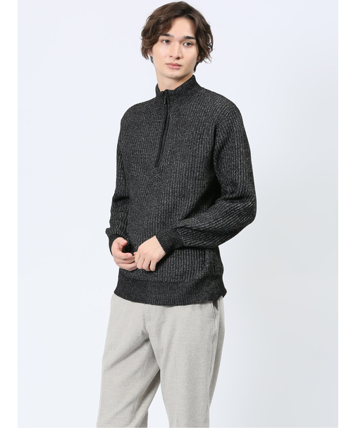 畦編み ハーフジップ ニット