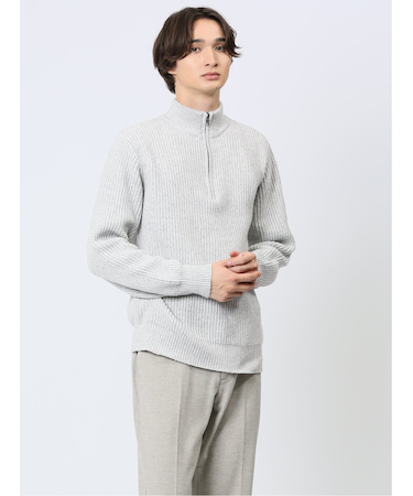 畦編み ハーフジップ ニット
