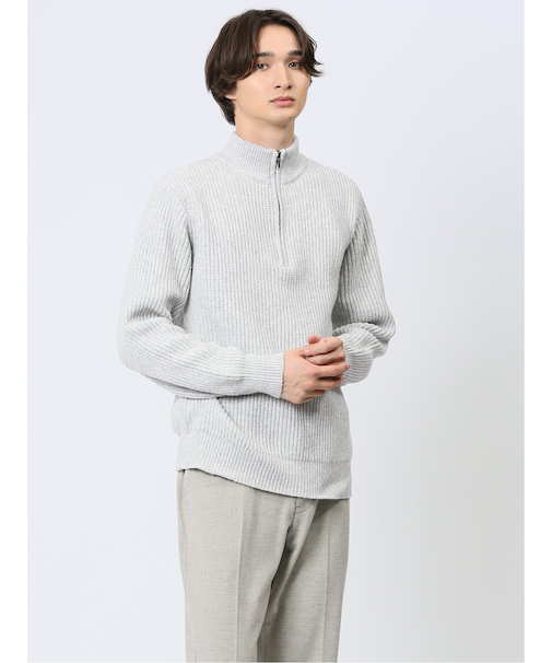 畦編み ハーフジップ ニット