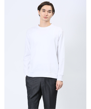 【DRESS T-SHIRT】綿ストレッチ スロープネック長袖Tシャツ