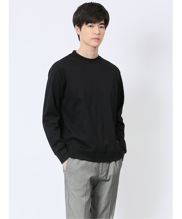 【DRESS T-SHIRT】綿ストレッチ モックネック長袖Tシャツ