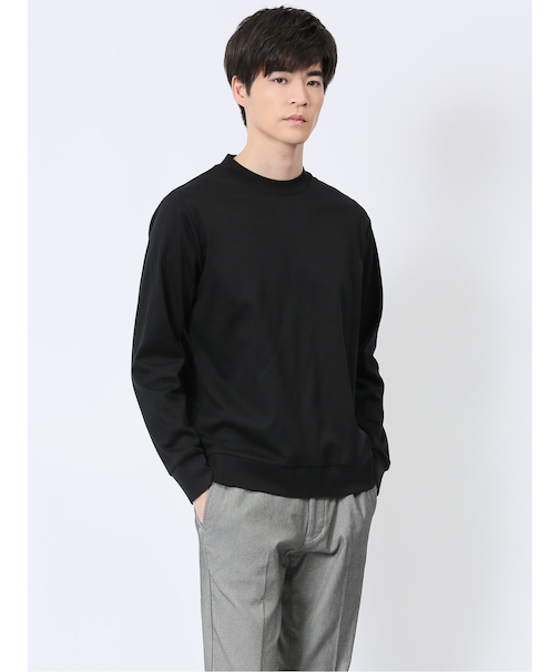 【DRESS T-SHIRT】綿ストレッチ モックネック長袖Tシャツ