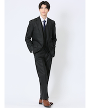 光沢ウール混 レギュラーフィット 2ボタン3ピーススーツ ストライプ黒