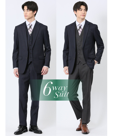 光沢ウール混 スリムフィット 2ボタン4ピース6WAYスーツ 組織紺