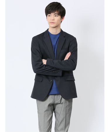 ストレッチポンチ スリムフィット 2ボタンジャケット 千鳥紺