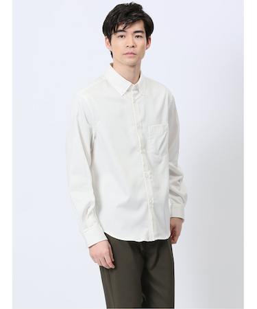 ストレッチ シャンブレー ボタンダウン長袖シャツ