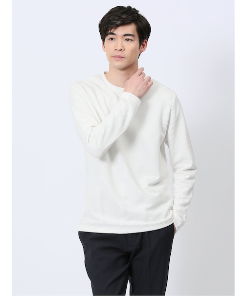 メランジワッフル クルーネック長袖Tシャツ