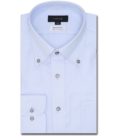 綿100% ノーアイロン スタンダードフィット ボタンダウン長袖シャツ