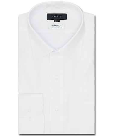 綿100% ノーアイロン スタンダードフィット ワイドカラー長袖シャツ