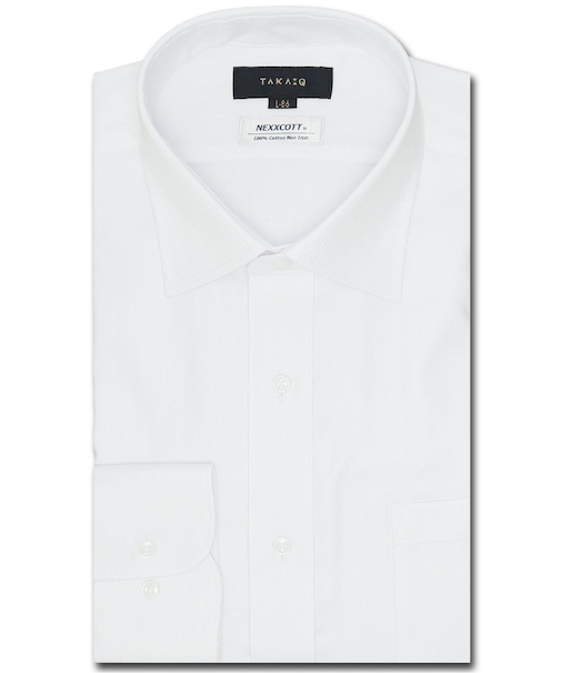 綿100% ノーアイロン スタンダードフィット ワイドカラー長袖シャツ