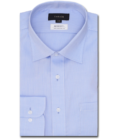 綿100% ノーアイロン スタンダードフィット ワイドカラー長袖シャツ