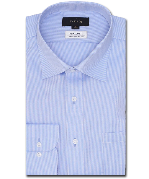 綿100% ノーアイロン スタンダードフィット ワイドカラー長袖シャツ