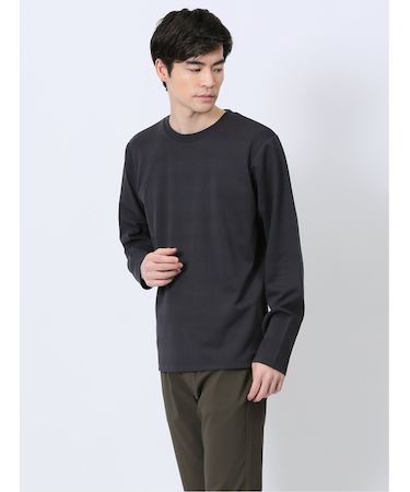 ふくれチェックジャガード クルーネック長袖Tシャツ