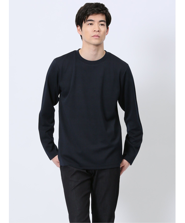 ふくれチェックジャガード クルーネック長袖Tシャツ