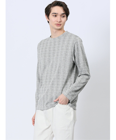 千鳥ジャガード クルーネック長袖Tシャツ