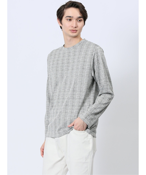千鳥ジャガード クルーネック長袖Tシャツ