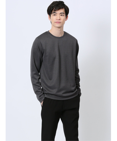 ジオメトリックジャガード クルーネック長袖Tシャツ