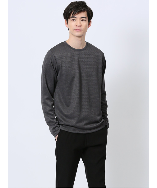 ジオメトリックジャガード クルーネック長袖Tシャツ