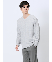 タックジャガード Vネック長袖Tシャツ