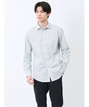 ストレッチ プリント ワイドカラー長袖シャツ