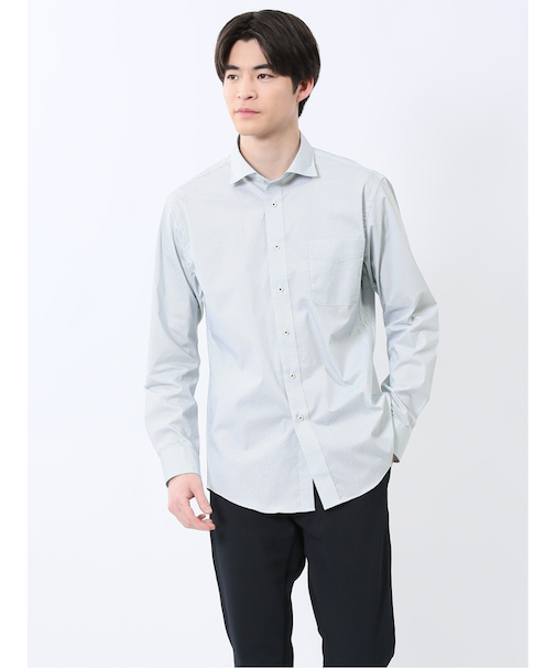 ストレッチ プリント ワイドカラー長袖シャツ