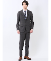 Woolen Tec On スリムフィット 2ボタン2ピーススーツ チェックグレー
