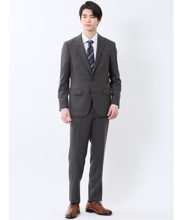 Woolen Tec On スリムフィット 2ボタン2ピーススーツ チェックグレー