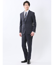 Woolen Tec On スリムフィット 2ボタン2ピーススーツ チェック紺
