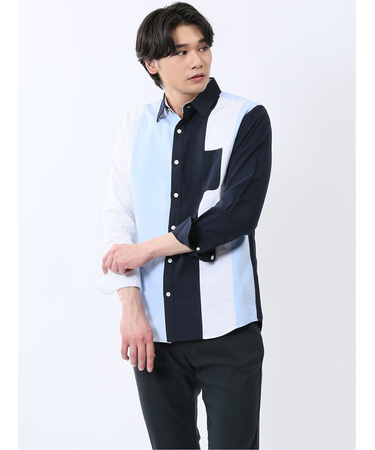 【WEB限定】綿オックス切替 レギュラーカラー長袖シャツ