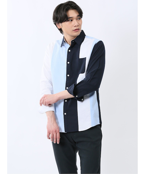【WEB限定】綿オックス切替 レギュラーカラー長袖シャツ