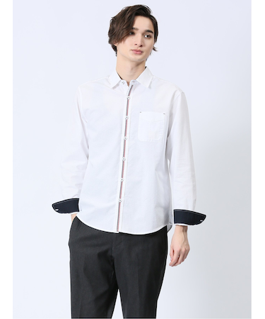 【WEB限定】綿オックス トリコテープ レギュラーカラー長袖シャツ